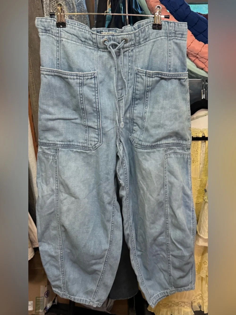 NWOT Free People We The Free Silverton Pull-On Barrel Jeans - blue - SMALL